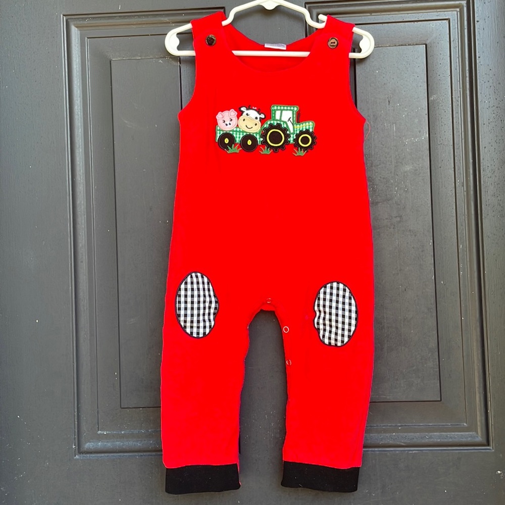2for$20🍒 Farm appliqué baby coveralls